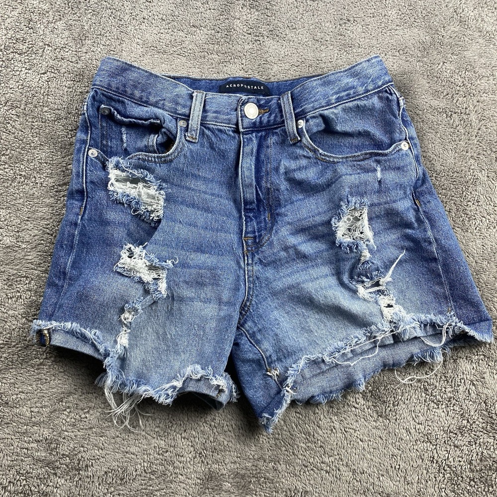 Aeropostale Jean Shorts Womens 6 Blue Mom Short Distressed